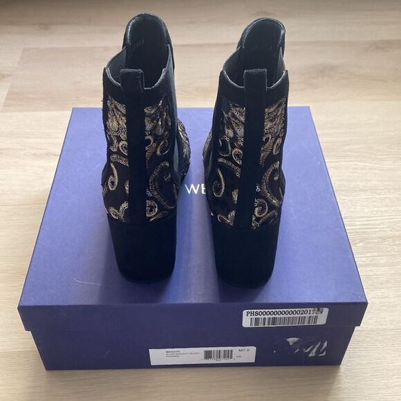 Stuart Weitzman Mediate Black Radiant Velvet Block Heel Booties - Picture 9 of 12